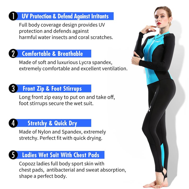 COPOZZ Womens Wetsuit Full Body Swimsuit for Women â€“ Front Zip Wet Suit for Snorkeling, Surfing, Scuba Gear, Paddleboarding, Water Sports - Image 3